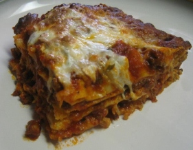 lasagna with a sausage, ground beef and fennel seed sauce.
